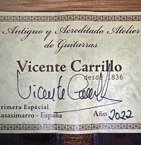 2022 Vicente Carrillo &quot;Primera Especial&quot; CD/AR