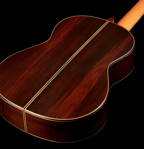 The African rosewood back and sides of a Vicente Carrillo "Primera Especial" classical guitar made with cedar top