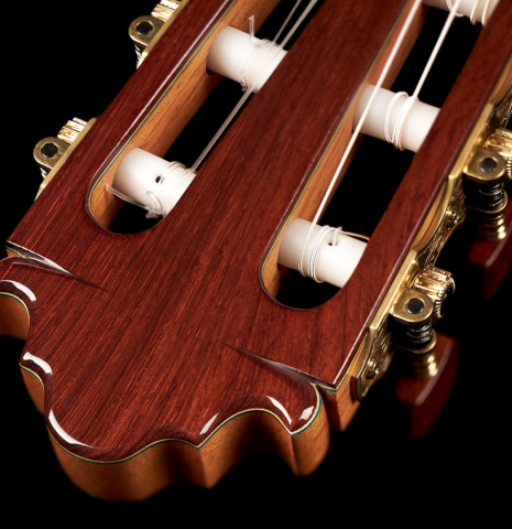 The headstock and tuning machines of a Vicente Carrillo "Primera Especial" classical guitar made with cedar top