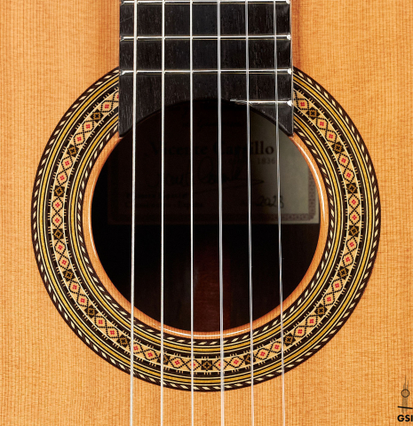 The rosette of a Vicente Carrillo "Primera Especial" made with cedar and African rosewood