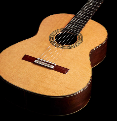 The cedar soundboard and African rosewood sides of a Vicente Carrillo "Primera Especial" classical guitar