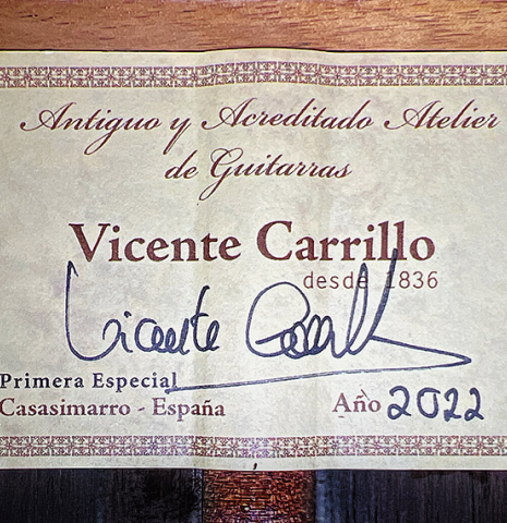 2022 Vicente Carrillo &quot;Primera Especial&quot; SP/AR