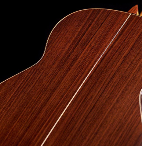 The back of a 2022 Vicente Carrillo &quot;India Estudio 640&quot; guitar made with cedar and Indian rosewood