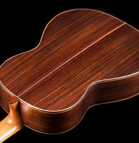 The back and neck of a Vicente Carrillo "India Estudio" made with spruce and Indian rosewood