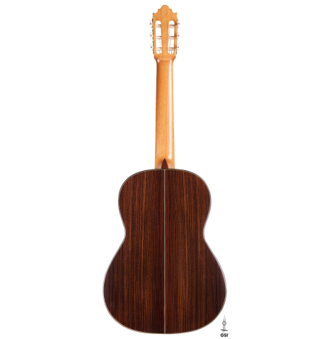 The back of a 2022 Vicente Carrillo &quot;India Estudio 640&quot; made with spruce and Indian rosewood