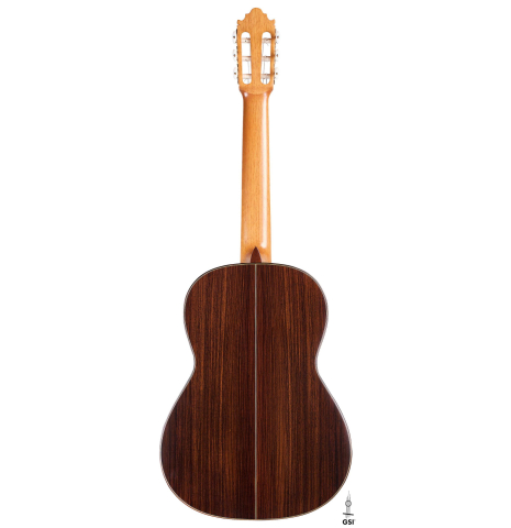 The back of a Vicente Carrillo "India Estudio" made with spruce and Indian rosewood