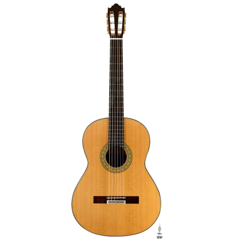 The front of a 2025 Vicente Carrillo "Primera Especial" classical guitar made of cedar and Malaysian blackwood