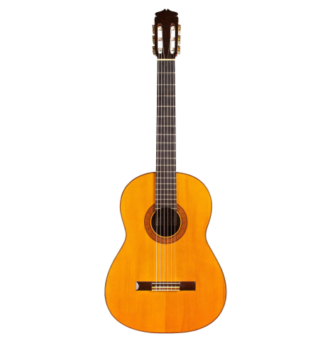 The front of a 1968 Manuel de la Chica classical guitar made with spruce and CSA rosewood.