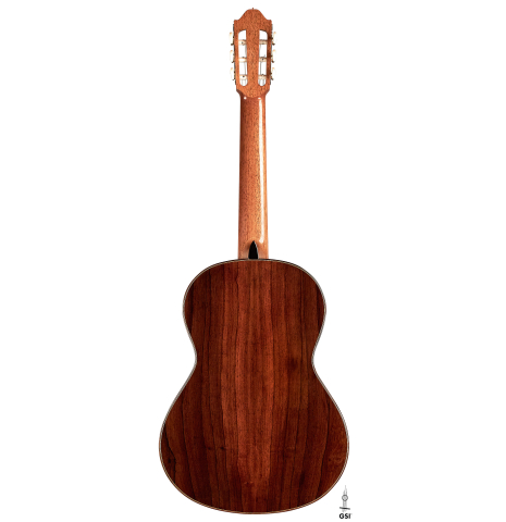 The back of a 2023 Moonseok Choi classical guitar made with spruce and African rosewood.