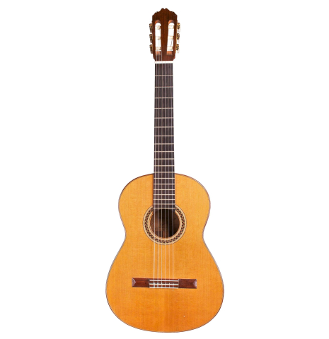 The front of a 1982 Brian Cohen classical guitar made with cedar and CSA rosewood