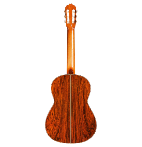 The back of a 1982 Brian Cohen classical guitar made with cedar and CSA rosewood