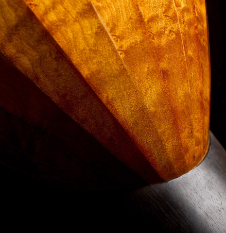 The staved maple back of a 1994 Brian Cohen "8-Course Renaissance Lute" made of spruce and maple