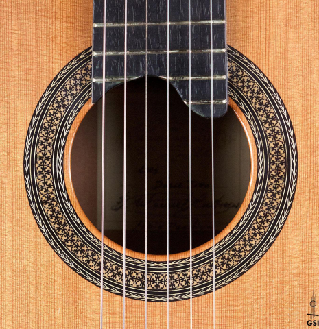 The rosette of a 2003 Manuel Contreras II "Double Top" CD/CSAR (ex Pepe Romero) classical guitar