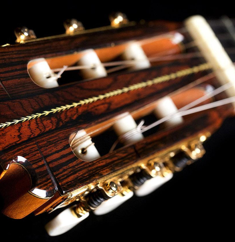 The headstock of a 2003 Manuel Contreras II "Double Top" CD/CSAR (ex Pepe Romero) classical guitar