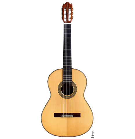 The front of a 2009 Manuel Contreras II "Especial" classical guitar made of spruce and African rosewood