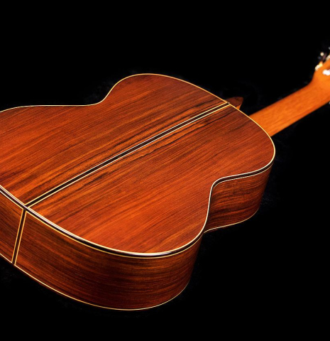 The back and sides of a 2005 Manuel Contreras II "Double Top" classical guitar made of spruce and CSA rosewood