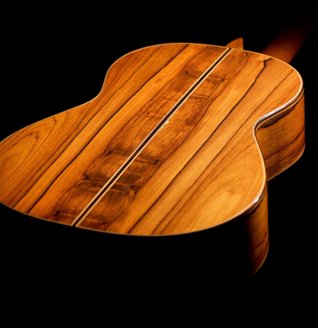 The back of a 2009 Manuel Contreras II "Double Top" classical guitar made with cedar top and CSA rosewood back and sides.