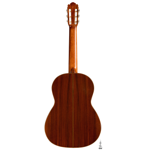 The back of a 1966 Manuel Contreras classical guitar made with cedar and Indian rosewood