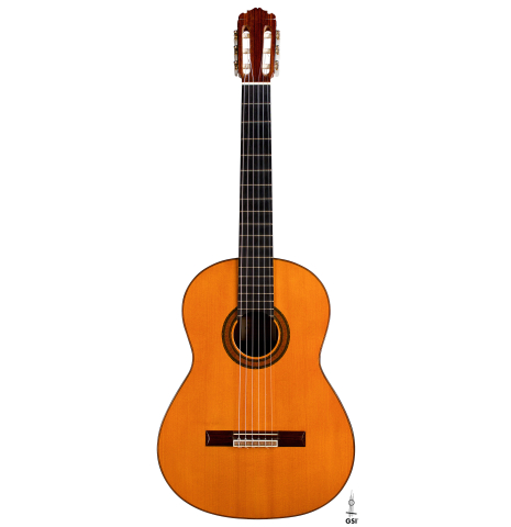 The front of a 1966 Manuel Contreras classical guitar made with cedar and Indian rosewood