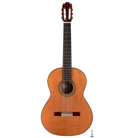The front of a 1988 Manuel Contreras "Double Top" classical guitar made with cedar and CSA rosewood.