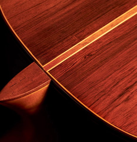 The heel of a 1988 Manuel Contreras "Double Top" classical guitar made with cedar and CSA rosewood.
