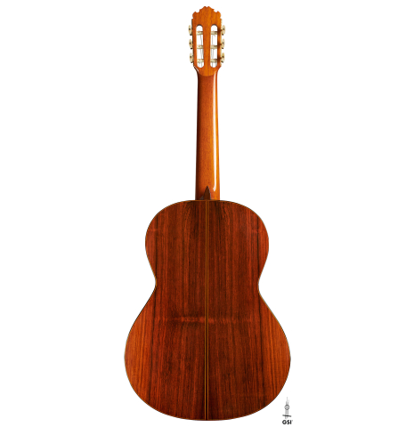 The back of a 1971 Manuel Contreras classical guitar made of spruce and CSA rosewood