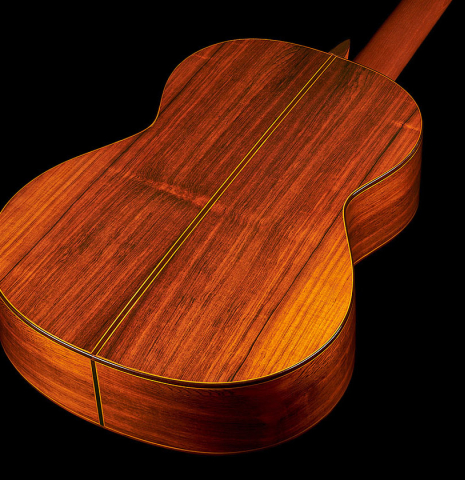The back and sides of a 1971 Manuel Contreras classical guitar made of spruce and CSA rosewood