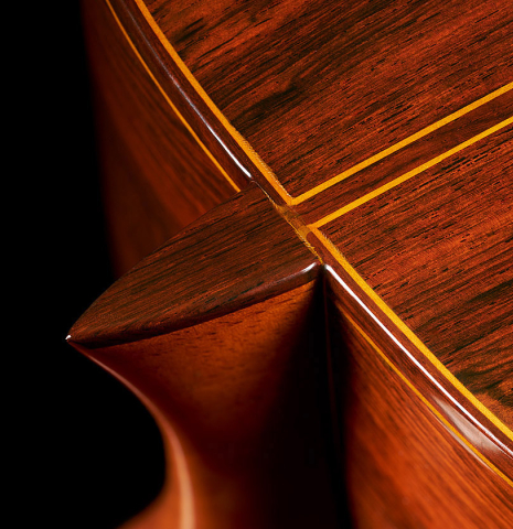 The back and heel of a 1971 Manuel Contreras classical guitar made of spruce and CSA rosewood