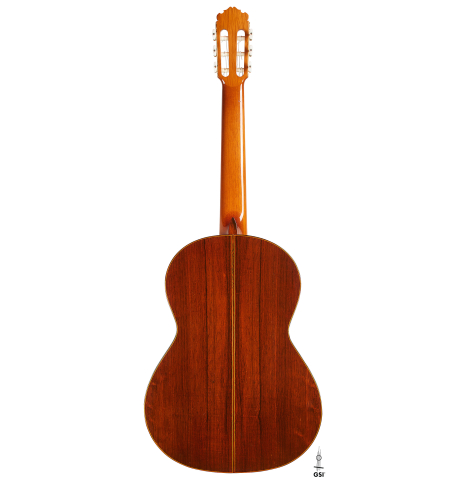 The back of a 1973 Manuel Contreras classical guitar made of cedar and CSA rosewood