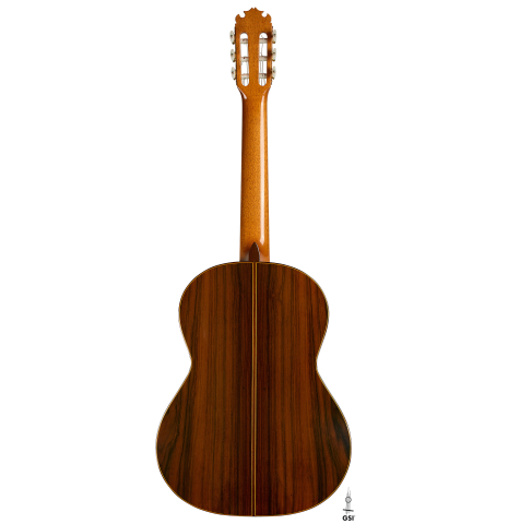 The back of a 2010 Manuel Contreras II "1a Especial" classical guitar made of cedar and CSA rosewood