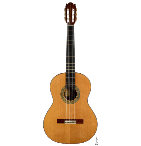 The front of a 2010 Manuel Contreras II "1a Especial" classical guitar made of cedar and CSA rosewood