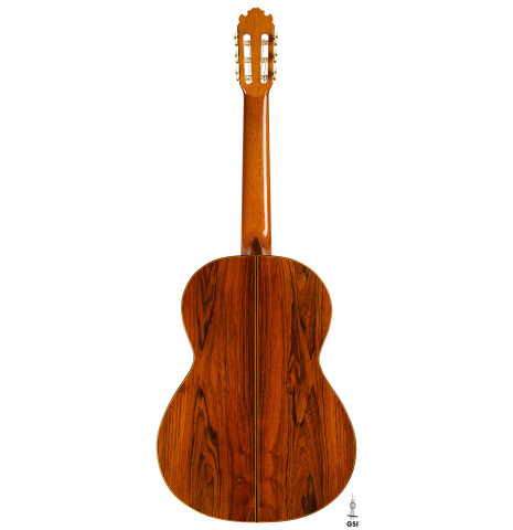 The back of a 1986 Manuel Contreras "Double Top" classical guitar made of spruce and CSA rosewood