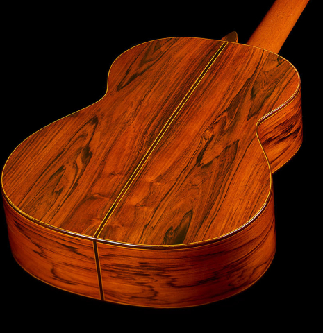 The back and sides of a 1986 Manuel Contreras "Double Top" classical guitar made of spruce and CSA rosewood