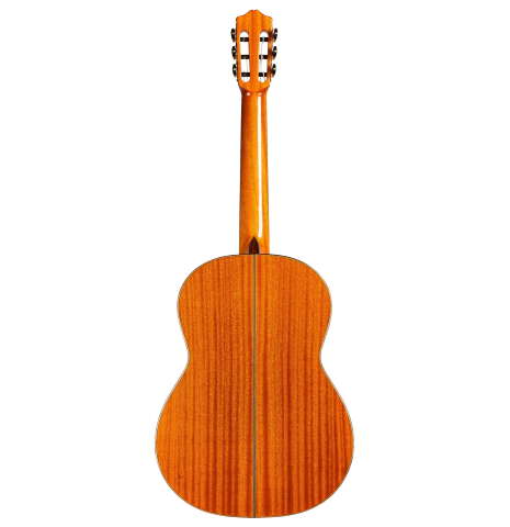 The back of a Cordoba "C9" classical guitar made of cedar and mahogany on a white background
