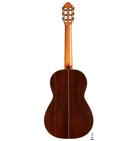 The back of a Cordoba Guitars Master Series "Torres" classical guitar made of spruce and Indian rosewood