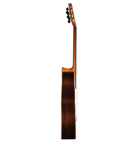 The side of Cordoba C12 classical guitar with cedar soundboard