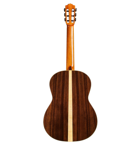 The back of Cordoba C12 classical guitar made with spruce and Indian rosewood