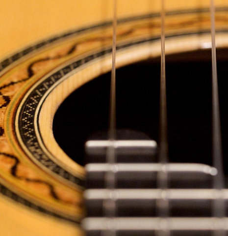 The close-up of a rosette of a 2020 Paolo Coriani "Manuel Ramirez" made with spruce top and CSA rosewood back and sides