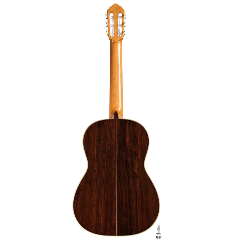 The back of a 2020 Paolo Coriani "Manuel Ramirez" made with spruce top and CSA rosewood back and sides