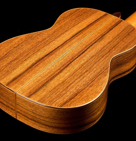 The back and sides of a 2019 Luis Fernandez de Cordoba &quot;Homenaje a Torres&quot; classical guitar made with spruce and Indian laurel.