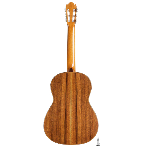The back of a 2019 Luis Fernandez de Cordoba &quot;Homenaje a Torres&quot; classical guitar made with spruce and Indian laurel.