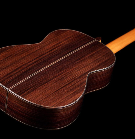 The back and sides of a new Cordoba Luthier Select Series "Friederich" made of cedar and Indian rosewood