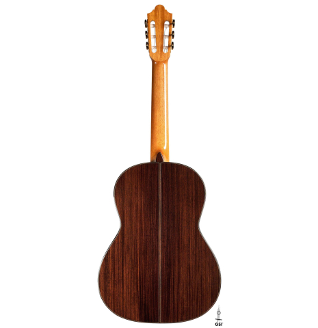 The back of a new Cordoba Luthier Select Series "Friederich" made of cedar and Indian rosewood on a white background