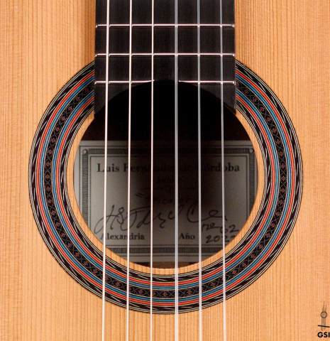 The rosette of a 2022 Luis Fernandez de Cordoba "Tricolor" made of cedar and wenge