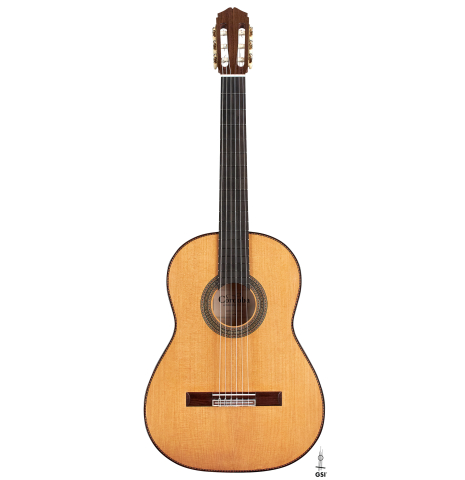 The front of a new Cordoba Luthier Select Series &quot;Santos Hernandez&quot; made of spruce and maple