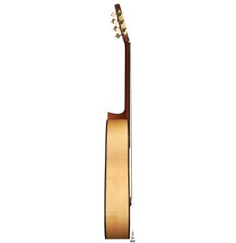 The side of a new Cordoba Luthier Select Series &quot;Santos Hernandez&quot; made of spruce and maple