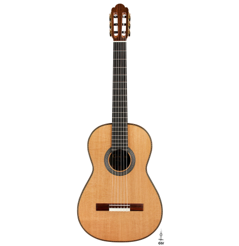 The front of a Cordoba Guitars Master Series "Torres Lefty" classical guitar made of cedar and Indian rosewood