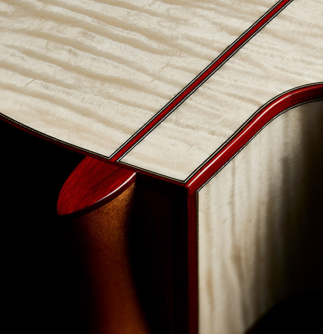 The cutaway of a Cordoba Guitars "Fusion 12 White Sands" classical crossover guitar made of spruce and maple