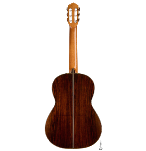The back of a 2026 Andy Culpepper "15th Anniversary" SP/CSAR classical guitar made of spruce and CSA rosewood