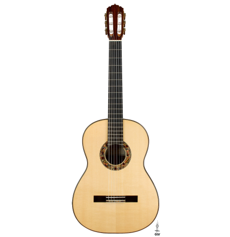 The front of a 2026 Andy Culpepper "15th Anniversary" SP/CSAR classical guitar made of spruce and CSA rosewood